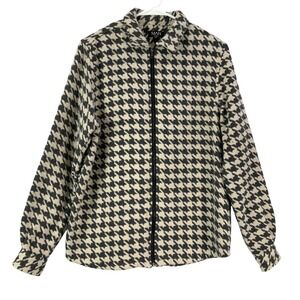 BoohooMan Houndstooth Full Zip Jacket Mens Size Medium Collared Casual Outerwear